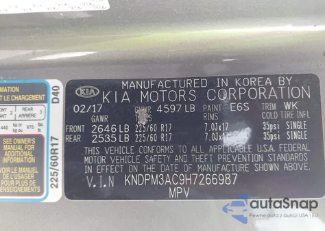 2017 Kia Sportage Lx из США, поврежденный, VIN KNDPM3AC9H7266987